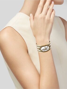 Hermès Grand Apparat Extra Wide Enamel Bangle Bracelet White/Gold size 70mm